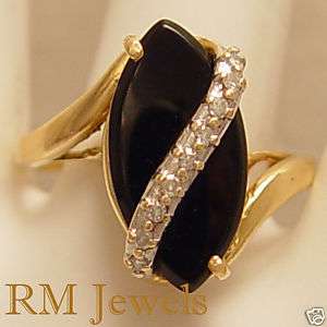 Black Onyx & Diamond 14Kt Gold Vintage Ring  