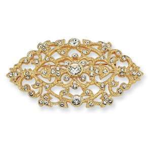  Gold Plated Swarovski Crystal Floral Brooch Pin Jacqueline 