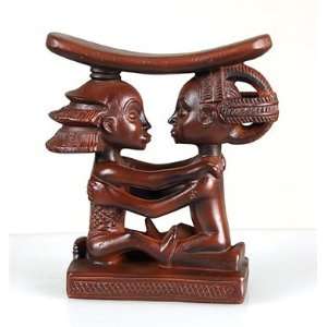 Luba Couple African Headrest Statue 