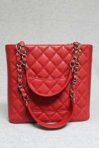 Chanel Small Petite Shopper Red PST Caviar Leather Classic Tote Bag 