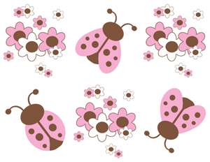 LADYBUG PINK BROWN FLORAL WALL BORDER STICKERS DECALS  
