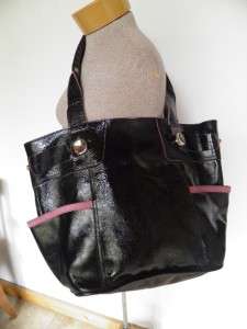 Makowsky Soft Black & Pink Leather Shopper Shoulder Tote Bag  