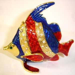  Bejeweled Trinket Box Blue/ Red Tropical Fish 2 