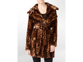 New Calvin Klein Animal Print Leopard Faux Mink Fur Coat Jacket M 