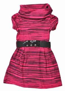   Angel Girls S/S Pink/Black Printed Dress W/Belt Size 4 5/6 6X .  