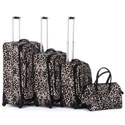 Nicole Miller Camo Cheetah 4 piece Expandable Spinner Luggage Set 