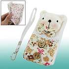 Brown Wooden Flower Decor Pouch Bag Holder w Strap for iPhone 4 4G 4S