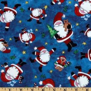 44 Wide Here Comes Santa Tossed Santas Blue Fabric By 
