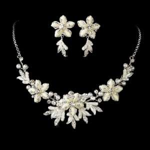 White Snowflake Bridal Jewelry & Wedding Tiara Set  