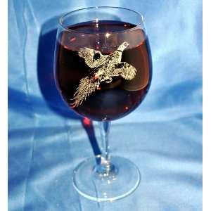  Custom Etched Pheasant on 13 Oz. Red Wine Glass Set of 4 
