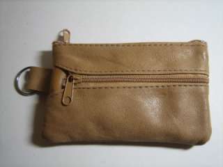 TAN High Quality Leather Money Coin Purse Zippered Wallet With 