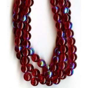  6mm Round Czech Glass Druk Beads   Ruby Red AB 50pc Arts 