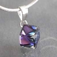 6mm purple blue crystal cube 925 silver pendant 6mm mirror