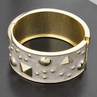 Fashion Awesome Bracelet,Abstract White & Goldtone Cuff  