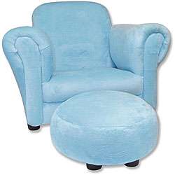 Trend Lab Solid Teal Velour Chair with Matching Ottoman   