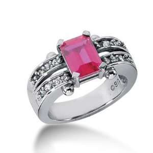  1.85 Ct Diamond Ruby Ring Engagement Emerald Cut Pave 