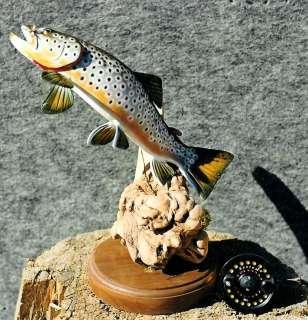 BrownTrout Sculpture Carving Fly Fishing reel looking art, mount 