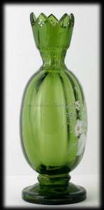   Bohemian Art Glass Lily of the Valley Enameled Vases Mirror Image
