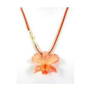    REAL FLOWER Orange Orchid Pendant Necklace Cord 18in Jewelry
