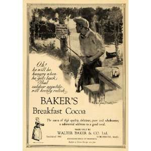 1924 Ad Bakers Breakfast Cocoa Man Fishing Childs Sign 