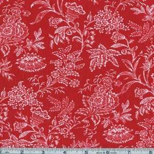 com 45 Wide Black + White + Red Allover II Floral Toile Red Fabric 