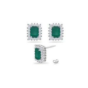  0.72 Ct Diamond & 0.74 Ct Emerald Earrings in 18K White 