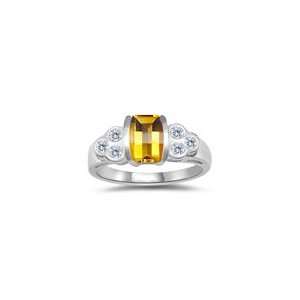  0.24 Cts Diamond & 7x5 mm Citrine Womens Ring in 14K White 