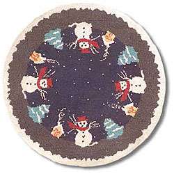 Hand hooked Snowman Wool Rug (3 Round)  