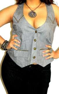   LOW CUT CLEAVAGE COWGIRL WESTERN STUDDED SECRETARY VEST TOP 3X  