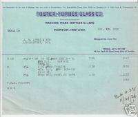 Foster  Forbes Glass Co. Invoice Marion, Indiana  
