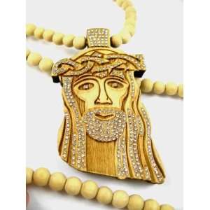  Good Wood Iced Out Jesus NYC Pendant Natural/Clear 