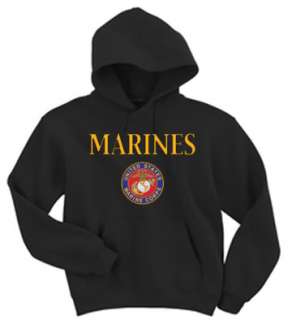US Marines Black USMC Hoodie Hooded Sweatshirt #YB  