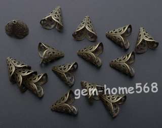 70 Antiqued Bronze Filigree Beads End Caps Cones SA038  