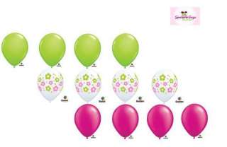 Daisy Flower Pink Green 12 Latex Balloon Set Lot Kit  