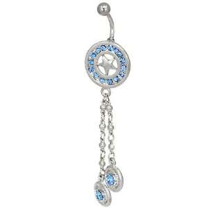 Belly Navel Ring Light Blue Crystal Star Circle Color Belly Navel Ring 