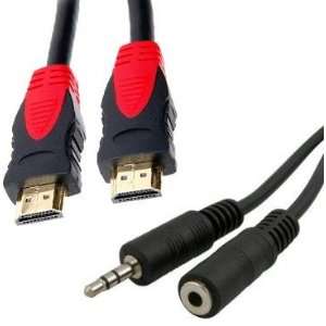   Cable (Black/Red) M/M + 12FT 3.5mm Stereo Audio Extension Cable M/F