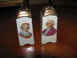   Martha & George Washington salt & pepper shaker set gold tops  
