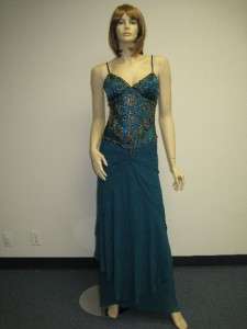 Sue Wong Designer Dress 6 Turquoise Blue Gold Copper Beaded Sequin 