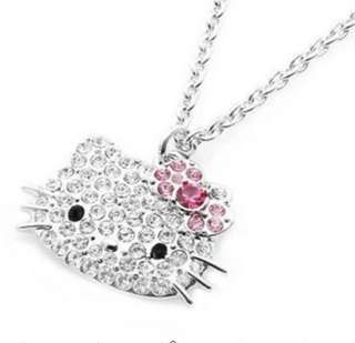 cute hello kitty pink bow necklace ring earring 3item Set match gift 