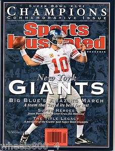 Sports Illustrated 2012 New York Giants Super Bowl XLVI Eli Manning 