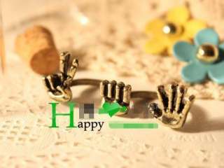 Vintage Retro Style Happy Victory Palms Antique Rings Double Finger 