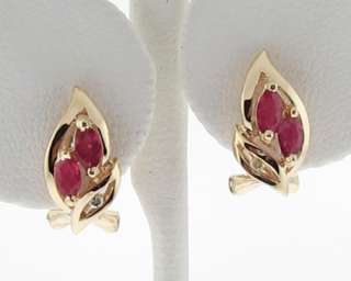 Natural Ruby Diamonds Solid 14k Yellow Gold Huggie Clip Earrings 