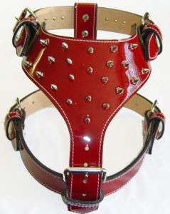 Large Patent Leather Dog Harness Spiked Pitbull  