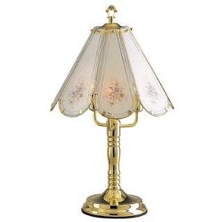  8 Panel Table Touch Lamp Tiffany Antique Rose with Brass 
