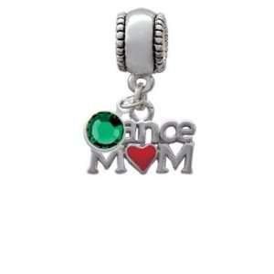 Dance Mom with Red Heart European Charm Bead Hanger with Emerald 