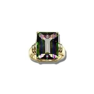  11.30 Cts Mystic Fire Topaz Solitaire Ring in 14K Yellow 