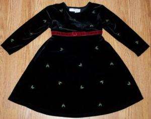 Girl Velour Black Holly Berry Christmas Dress Size 24 M  