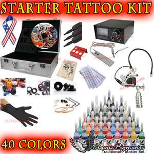   Tattoo Kit One Machine 40 Colors Ink Analog Power Supply Equipment