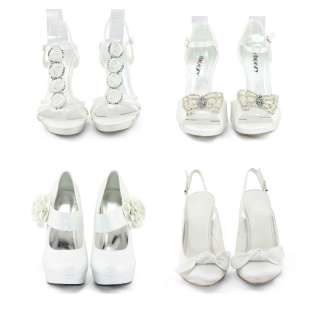 Womens White color wedding bridal party wearing sandal heel shoes size 