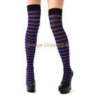 Leg Avenue Black and Purple Striped Nylon Thigh High Stockings